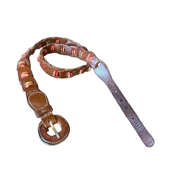 Vintage Leather pieced woven belt with Decorative Buttons Very Unique - Picture 4 of 4